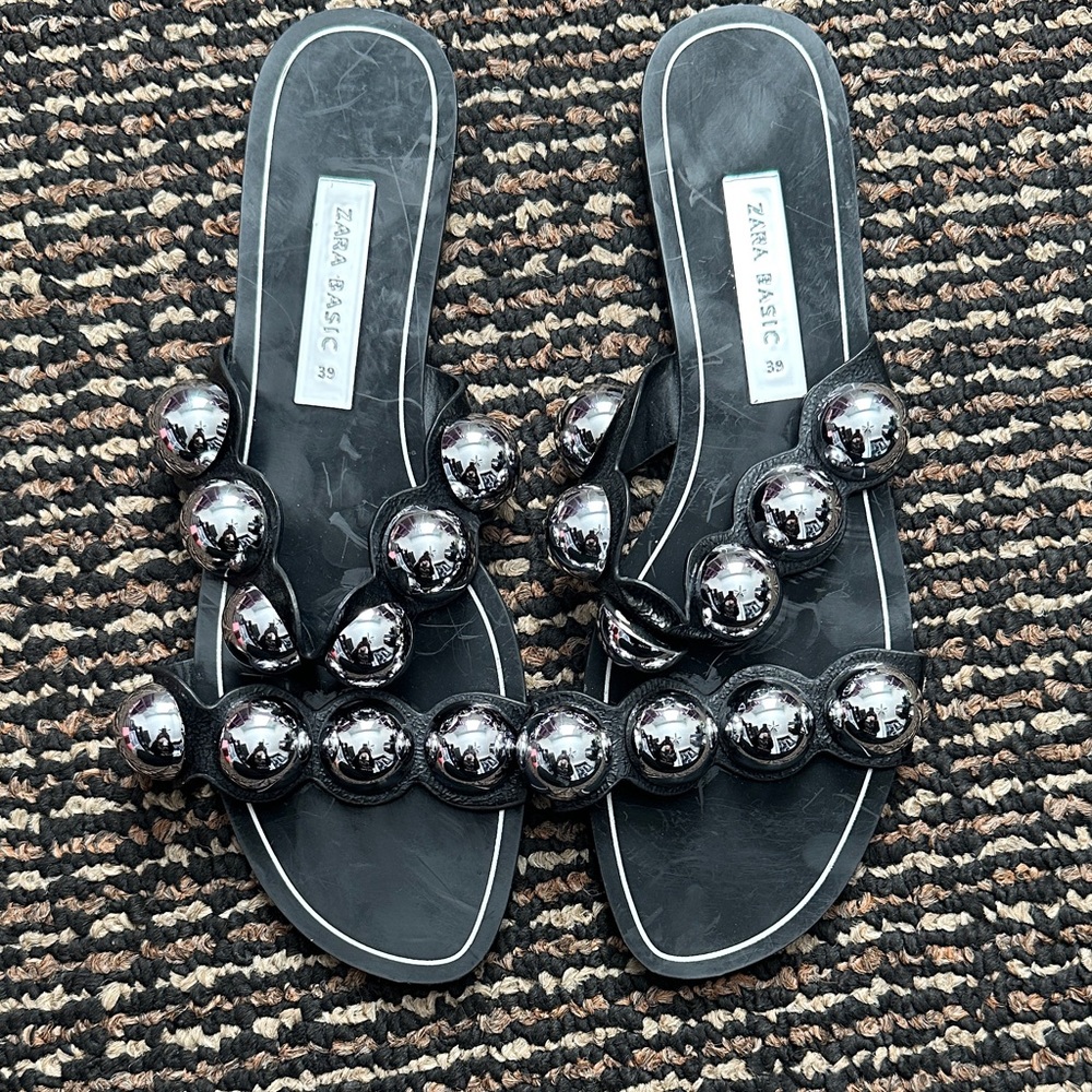 Zara Black Sandals with Metallic Spheres